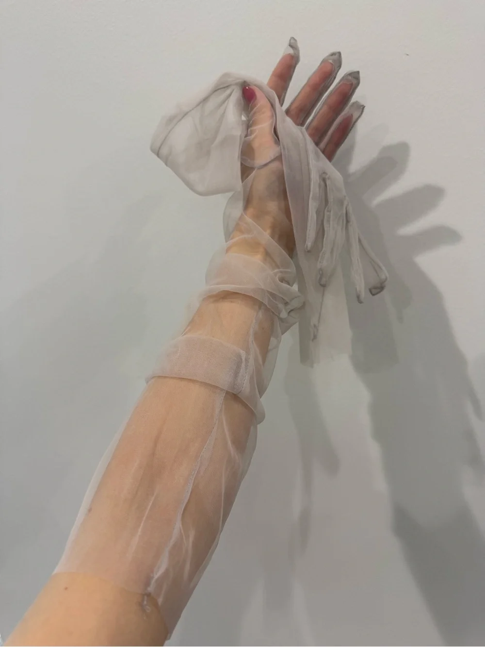 Sheer Long Gloves in Rich Light Gray Taupe
